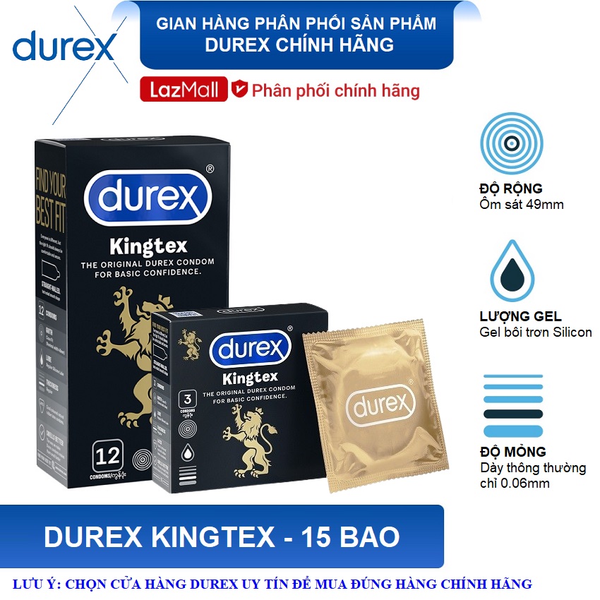 Bộ bao cao su durex kingtex 12 bao + bao cao su durex kingtex 3 bao - ôm sát 49mm cỡ nhỏ