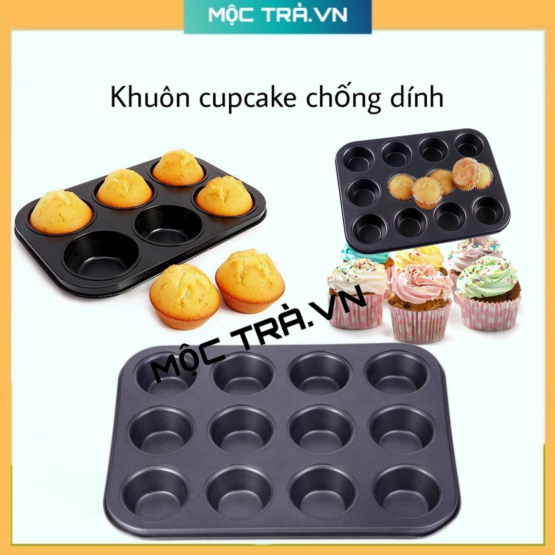 Khuôn cupcake chống dính, khuôn nướng bánh cupcake 12 ô, Khay nướng bánh muffin