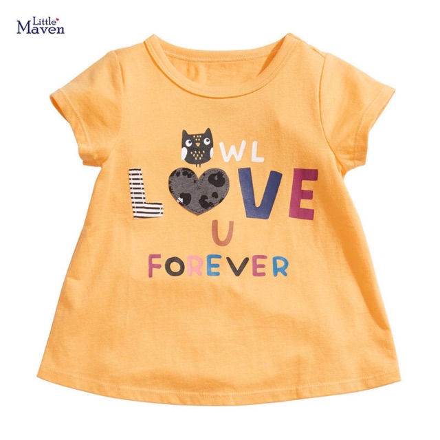 Áo cộc bé gái Little Maven mẫu Love vàng 2-7Y