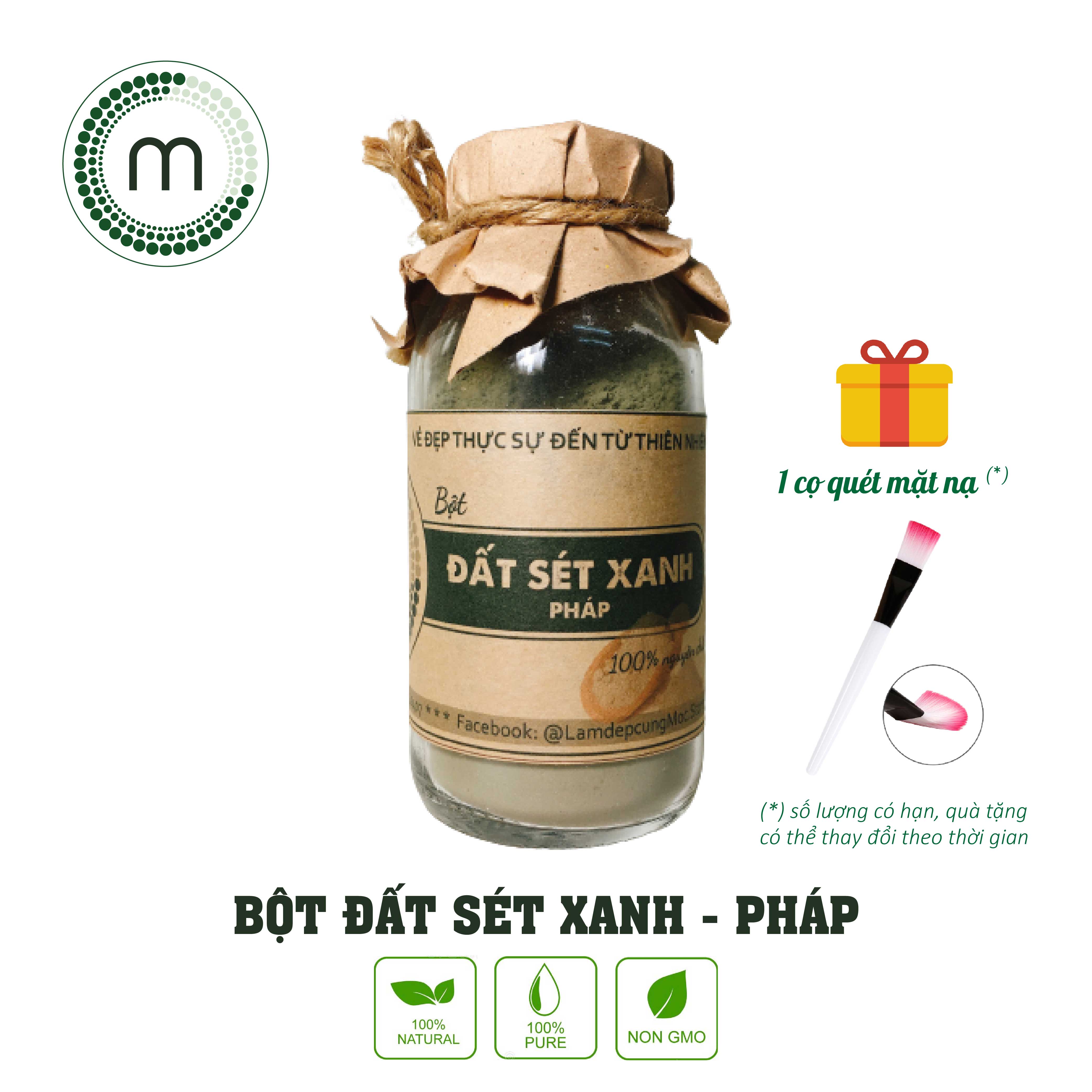 Bột Đất Sét Xanh đắp mặt nạ MỘC giảm mụn loại bỏ nhờn làm sạch sâu nguyên chất túi dùng thử 10g và chai 100ml chính hãng