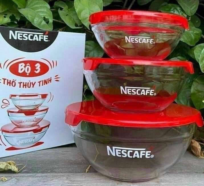 Bộ 3 thố thủy tinh có nắp Nescafe