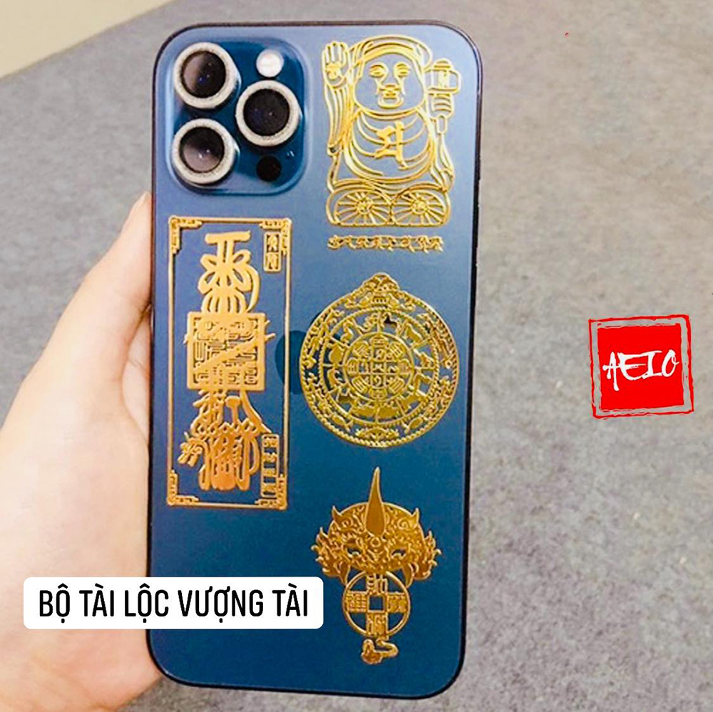 Bộ 4 miếng dán linh phù tài lộc vượng tài 💕freeship💕 linh phù dán điện thoại phong thủy tài lộc may mắn bình an