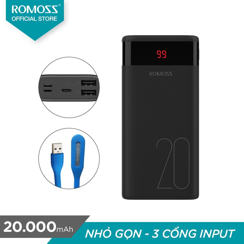Pin sạc dự phòng romoss ares 20 20.000mah màn hình led tặng đèn led usb romoss - hãng phân phối chính thức