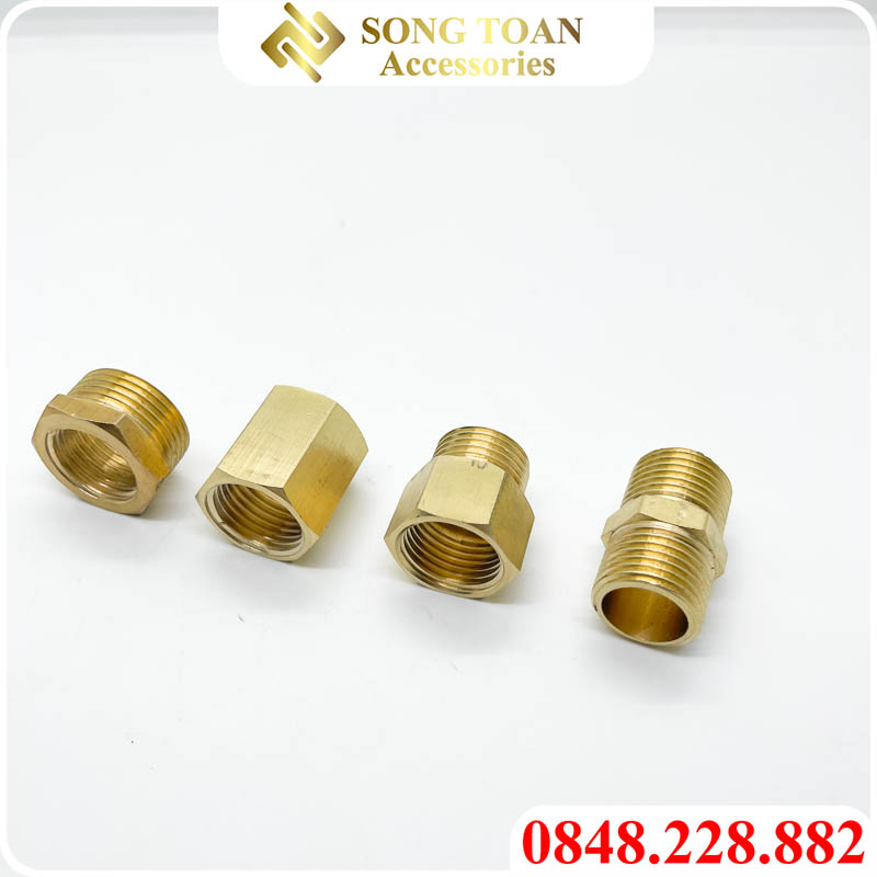 Đầu nối ren thau, nối răng đồng 27 21 kép lơ cà rá măng sông - đồng thau
