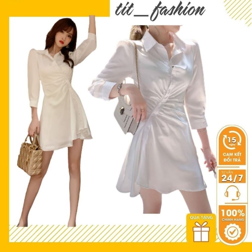 [ Free ship + Tặng quà 19k ] Váy trắng , đầm dự tiệc cao cấp TIT_FASHION áo sơ mi lụa dáng dài sang chảnh TẶNG KÈM phụ kiện xinh