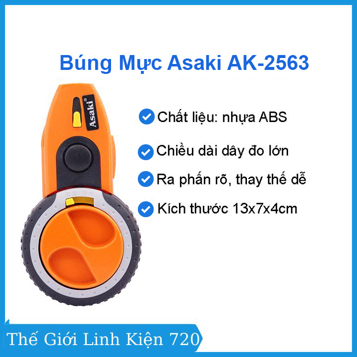 Búng mực Asaki AK-2563, bật mực tự động đánh dấu dùng trong thi công xây dựng