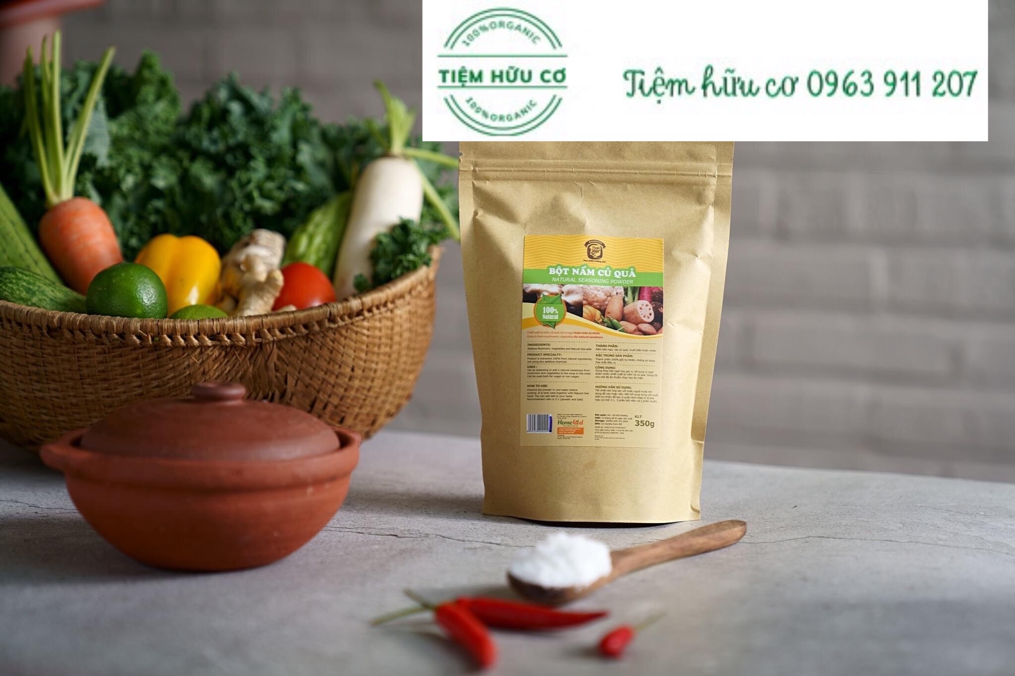 Bột nấm củ quả thuần chay homefood 350g-date:10/2023-tiệm hữu cơ