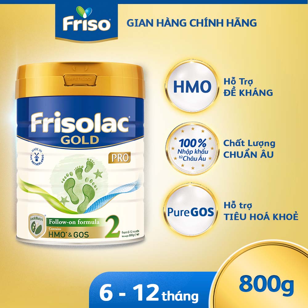 [Nhập khẩu Hà Lan] Sữa Frisolac Gold Pro 2 800g-cho trẻ 6-12 tháng