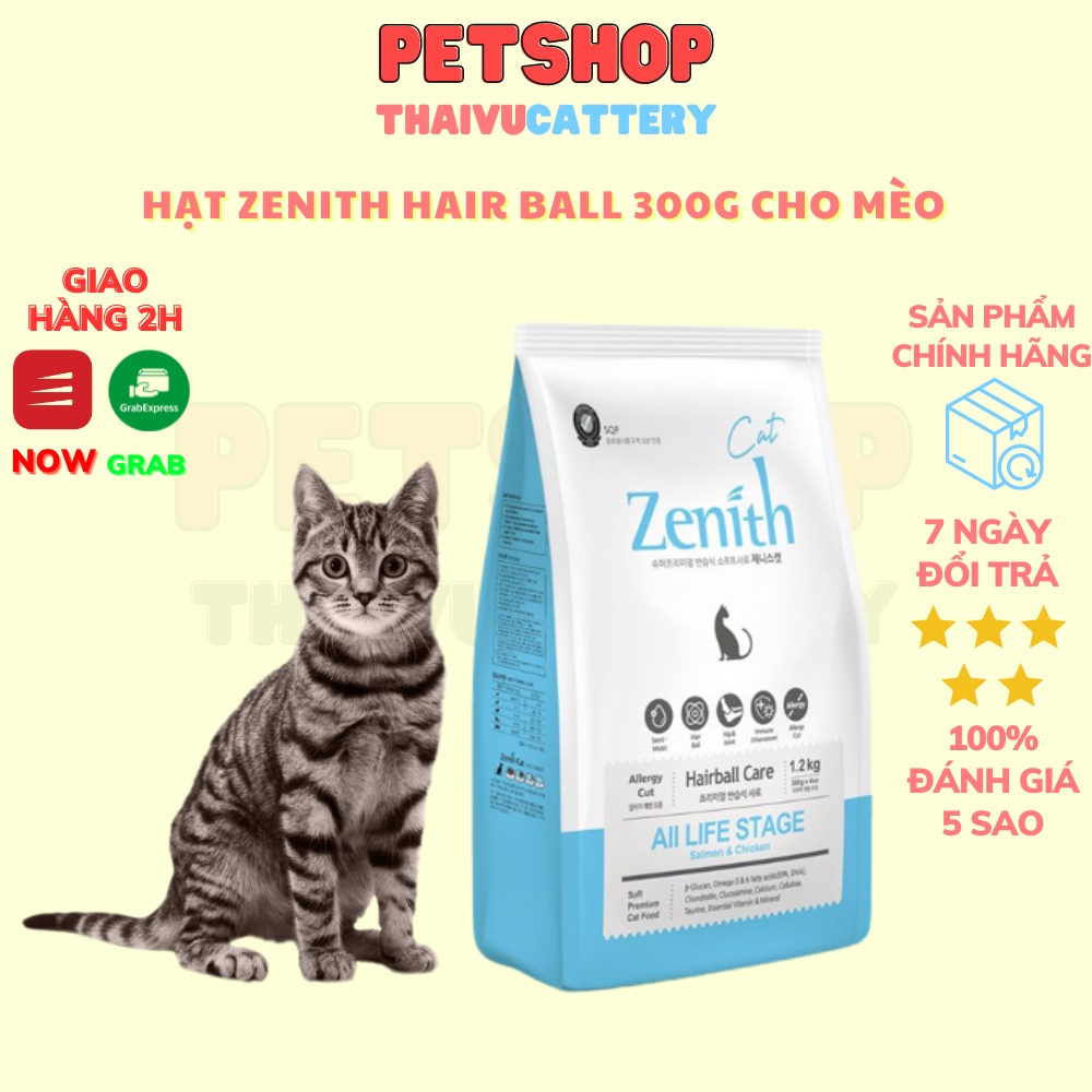 Hạt Zenith Hair Ball 300g cho mèo - Hạt mềm cho mèo tiêu búi lông hiệu quả - Thaivucattery