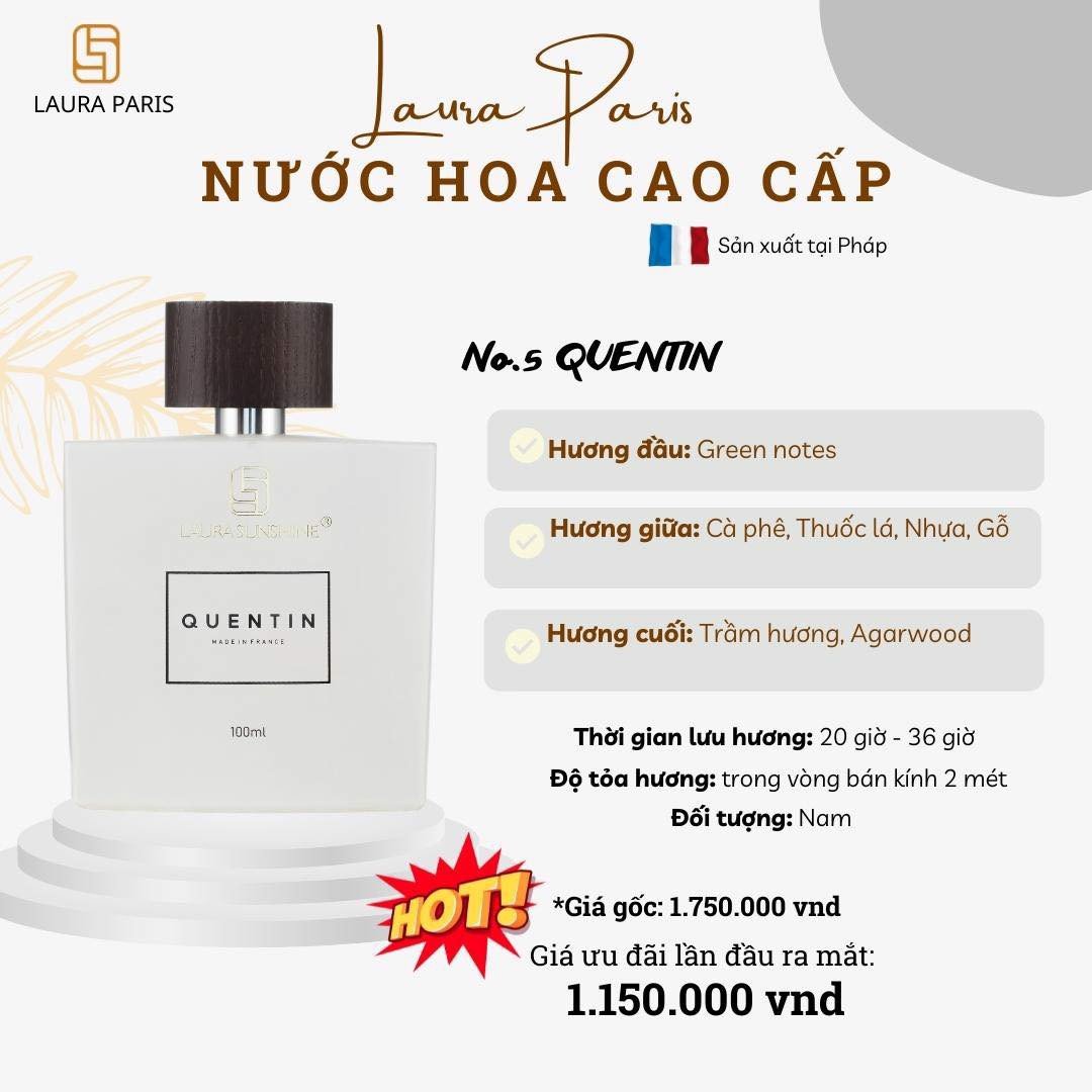 Nước hoa Pháp dành cho Nam Quentin Laura Paris No5 100ml - Laura Sunshine Nhật Kim Anh - Toplist