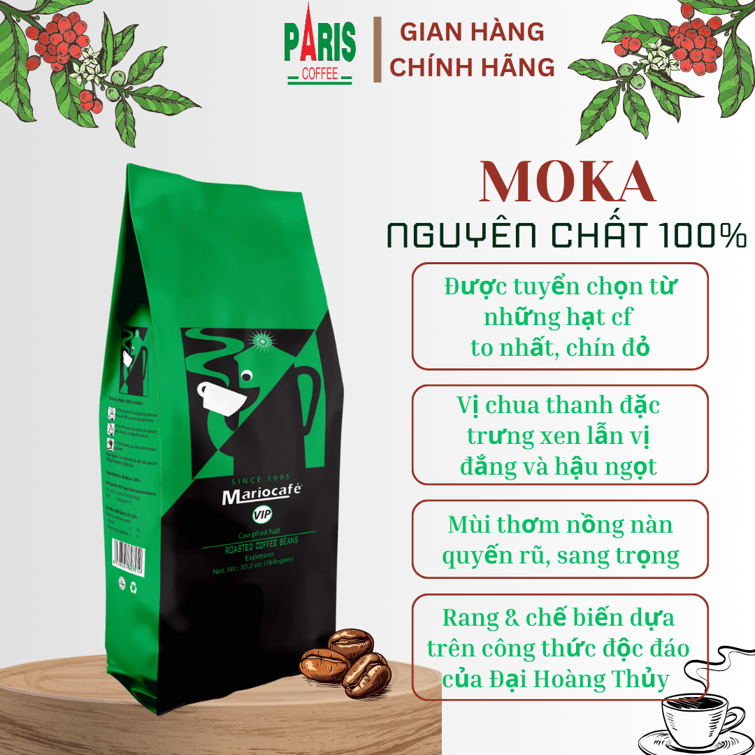 Cà phê hạt/bột Mario - 100% Moka - Chua thanh nhẹ nhàng, vị đắng ngọt