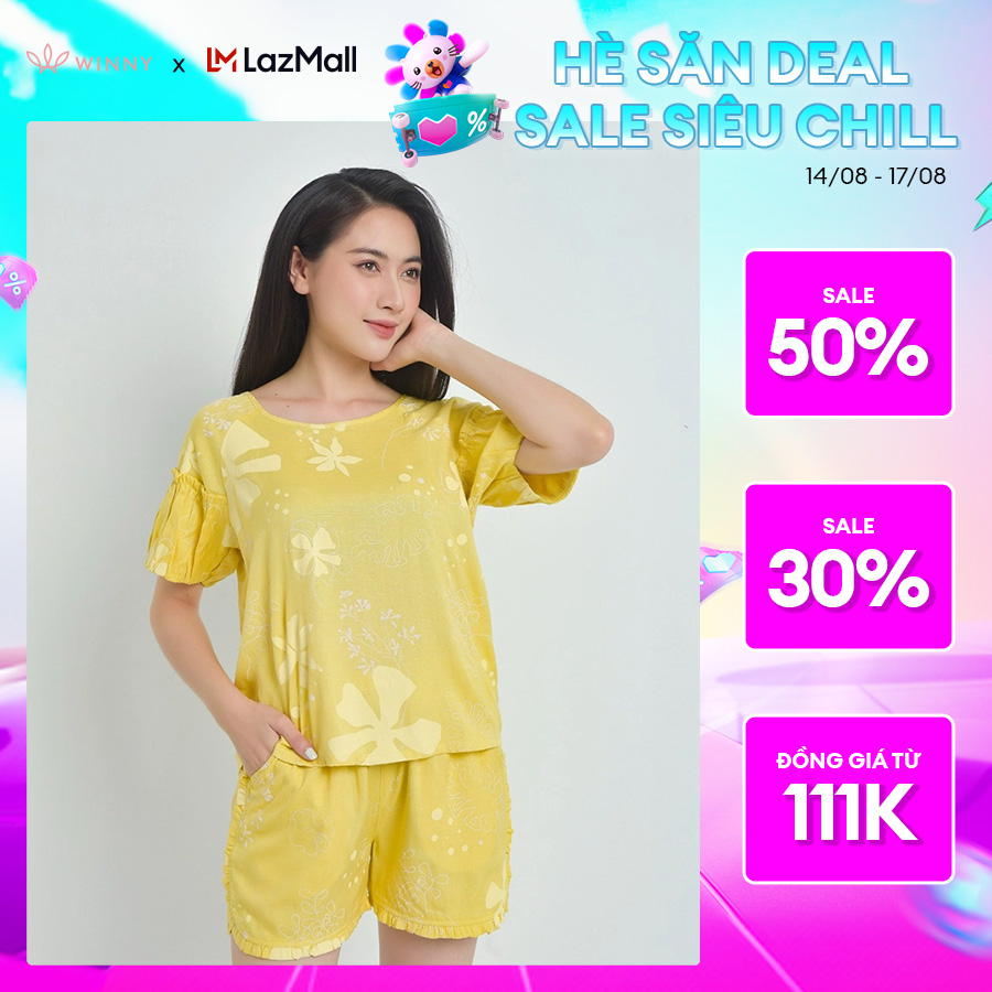 Winny - bộ đồ đũi gân cộc tay quần đùi mặc nhà họa tiết hoa 1mndg22225c