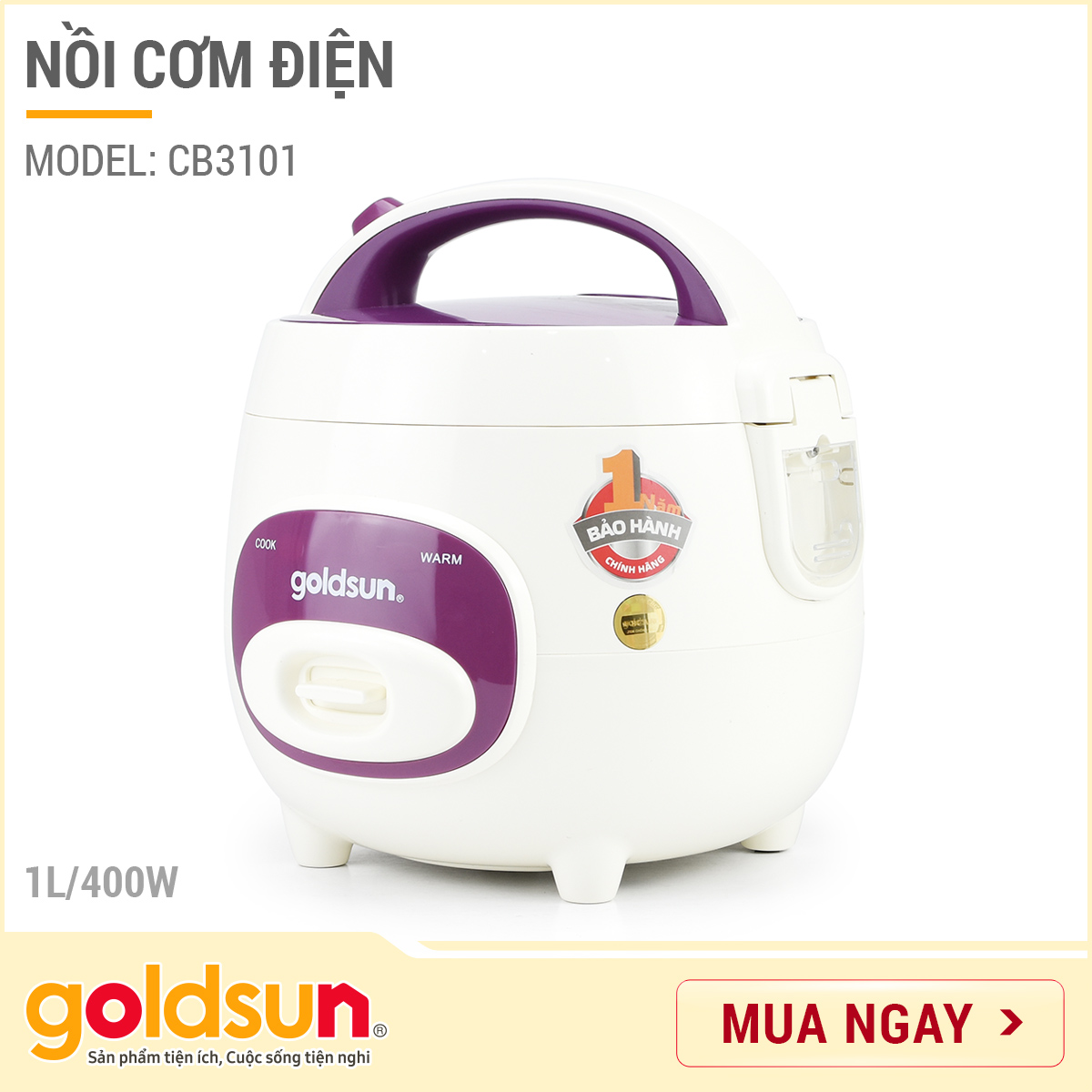 Nồi Cơm Điện Goldsun CB3101 1 Lít - Hàng chính hãng - Bảo hành 12 tháng