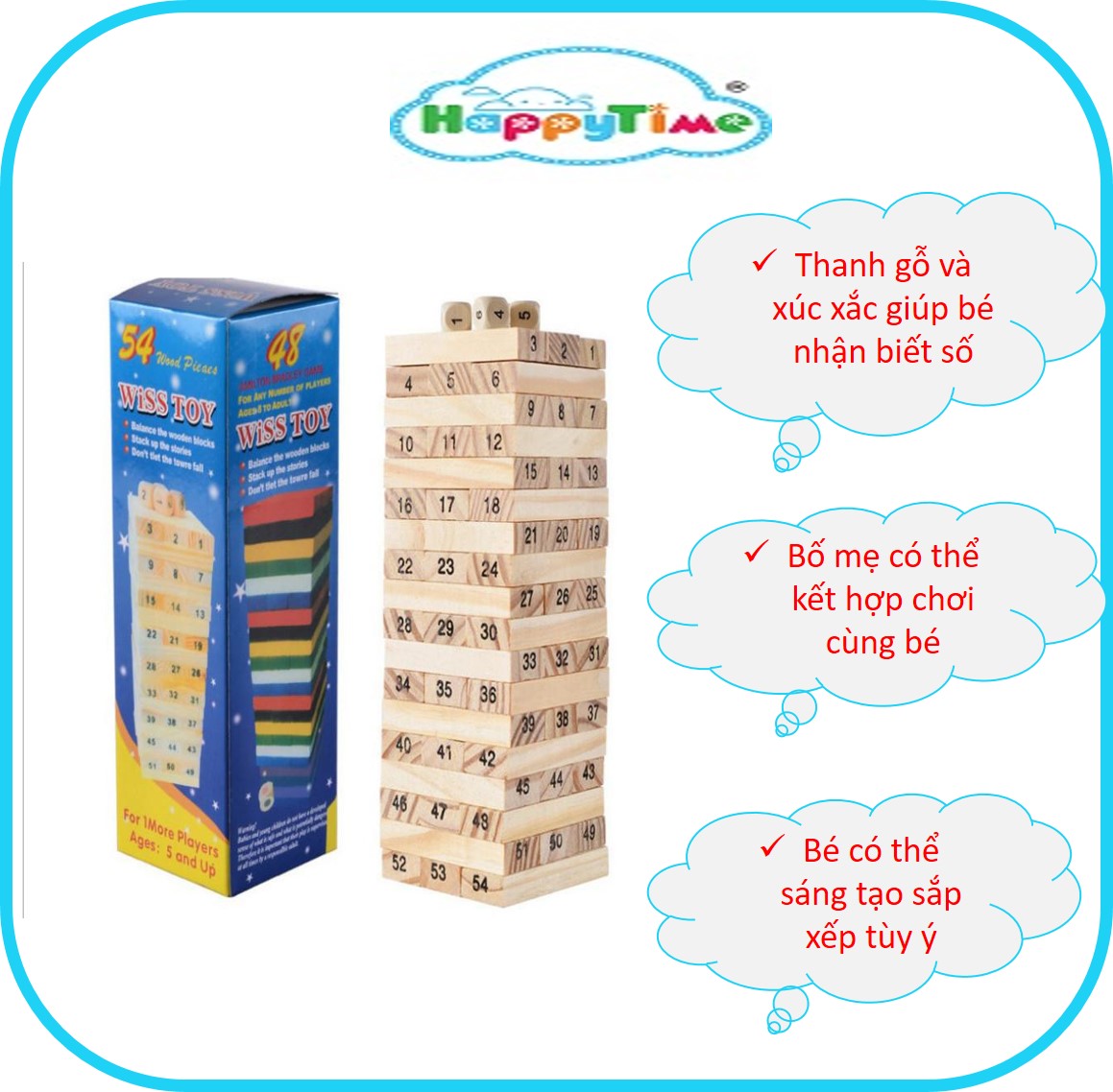 Bộ Rút Gỗ Học Số, Đồ chơi rút gỗ cho người lớn và trẻ em, Đồ chơi Domino rút gỗ, Đồ chơi rút gỗ kèm xúc xắc