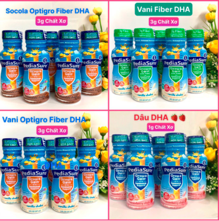 MẪU MỚI Thùng 24 chai Sữa Pediasure nước Vani DHA, Dâu DHA, Fiber 237ml Mỹ (Có mix đủ vị) Date mới
