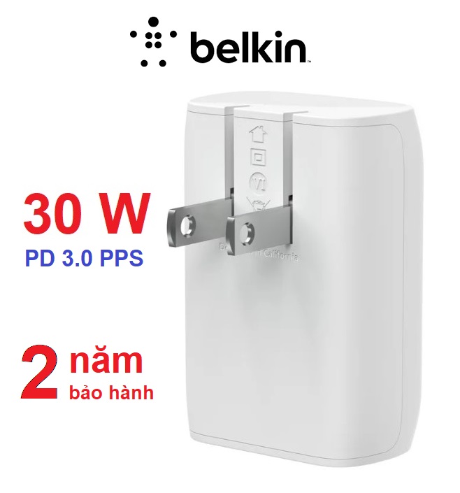Củ sạc belkin 30w usb-c pd 3.0 pps - hàng chính hãng