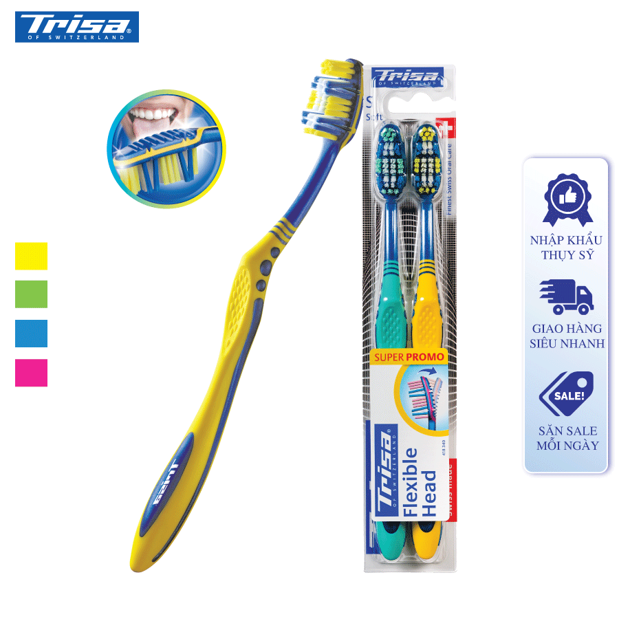 Vỉ Đôi Bàn Chải Đánh Răng Trisa Flexible Head Duo ( Medium )