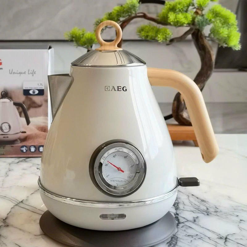 Ấm đun nước siêu tốc aeg dung tích 1,7l phong cách retro cao cấp có hiển thị nhiêt độ, ấm siêu tốc, bình nước điện