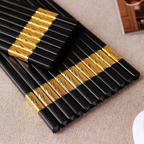 [HCM]Bộ 10 Đôi Đũa Khảm Vàng Phong Cách Nhật Bản  Đũa gỗ Nhật  Đũa văn chương khảm vàng  Đũa khảm vàng cao cấp