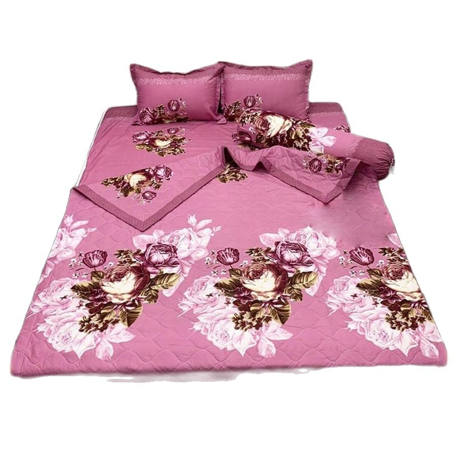 Bộ chăn ga chần bông 5 món cotton poly hè 2022