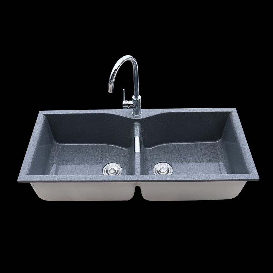 Chậu chén đá granite xám cao cấp, chậu chén đá, chậu rửa chén đá, bồn rửa chén đá, chậu chén 2 hộc, chậu chén giá rẻ k-13cđx