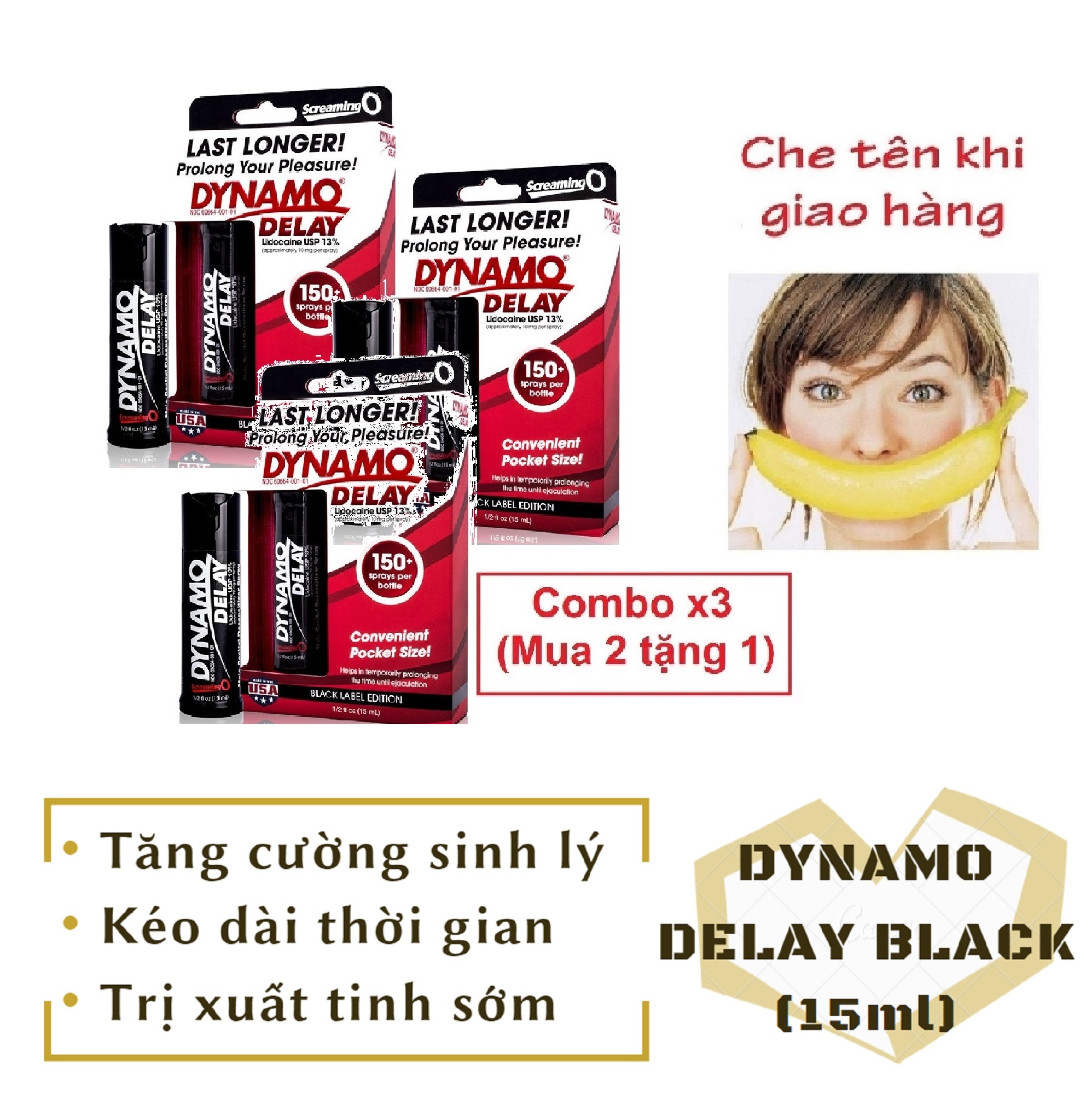 Combo x3 (Mua 2 tặng 1) Chai xịt DYNAMO DELAY USA BLACK LABEL EDITION phiên bản đặc biệt cao cấp nam (15 ml) - hàng chính hãng - hàng chính hãng