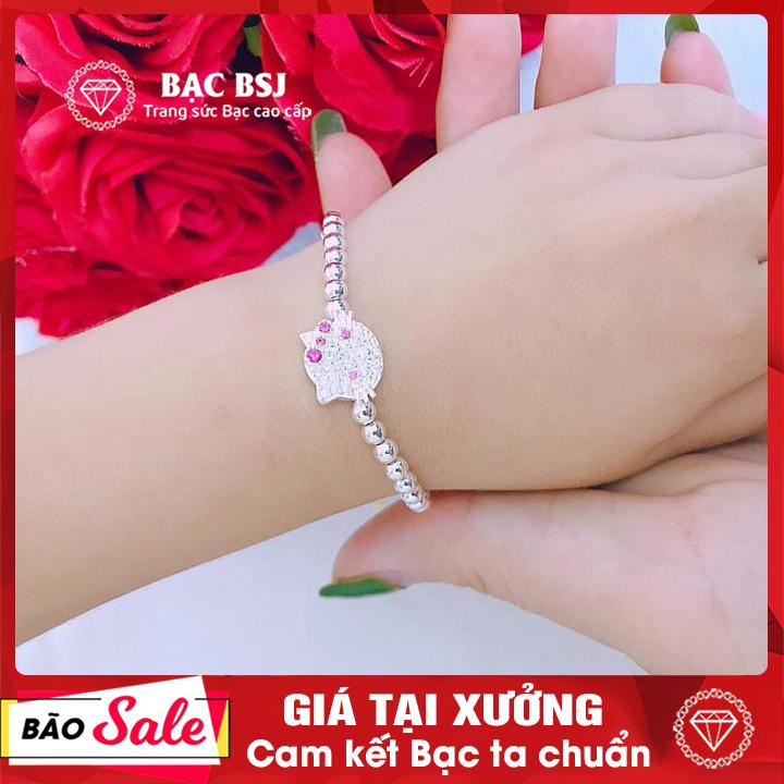 Vòng bạc, lắc bạc cho bé mix mèo kitty bạc ta cao cấp. Bạc BSJ