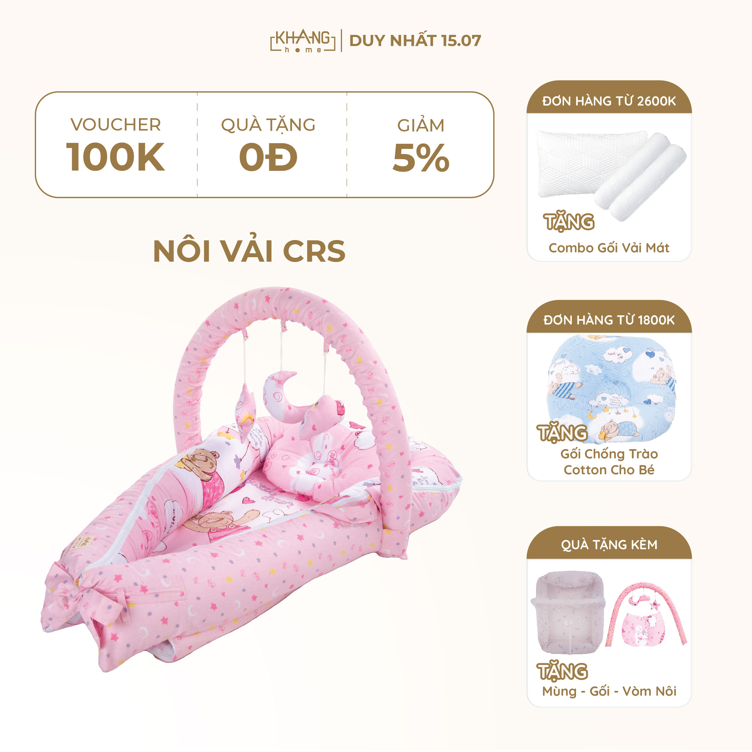 Nôi Vải Trẻ Em Cao Cấp Khang Home CRS Tiện Lợi Thoáng Mát Cho Bé Kích Thước 55x90cm