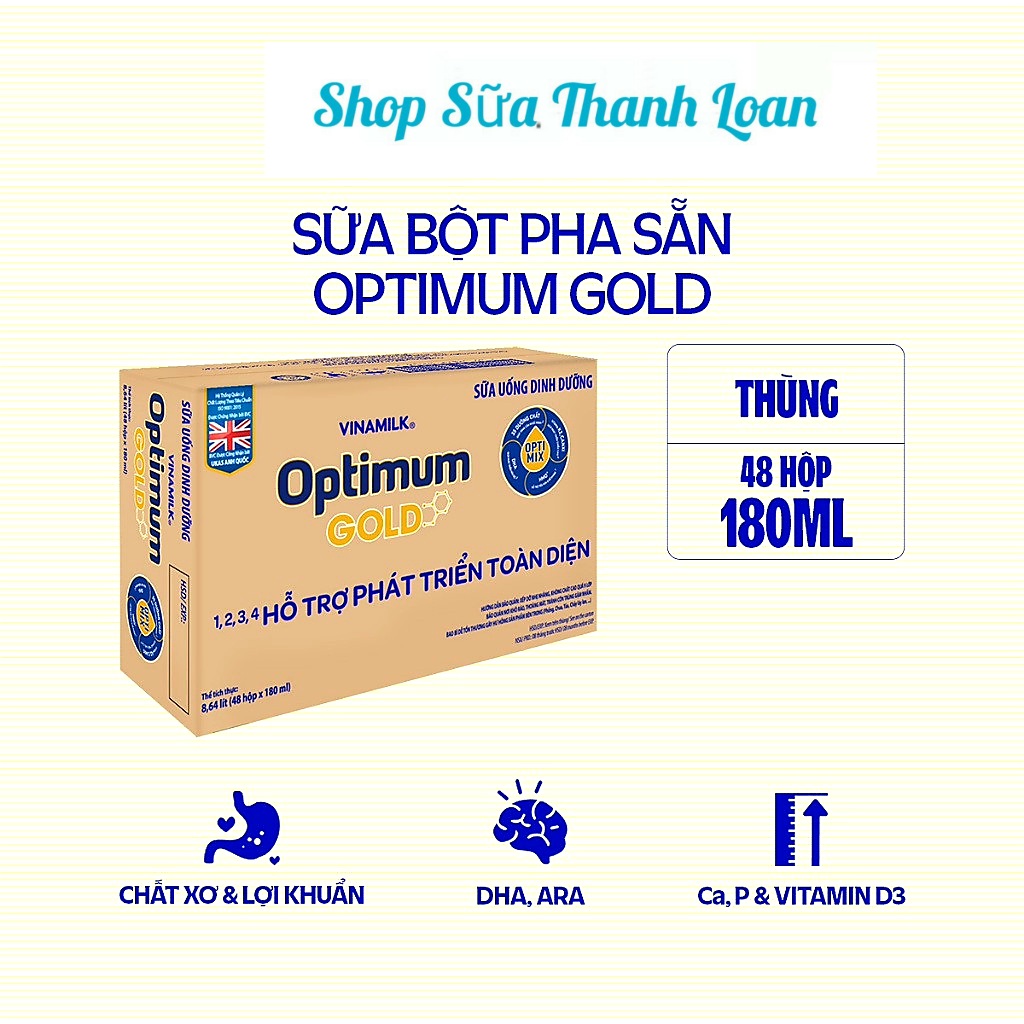 Combo 2 thùng 96 hộp sữa bột pha sẵn optimum gold 180ml.