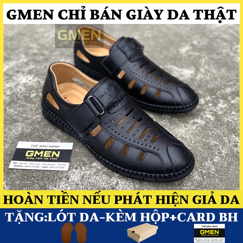 Giày rọ nam chất liệu da bò nguyên tấm đế cao su êm chân bảo hành 1 năm TK0356