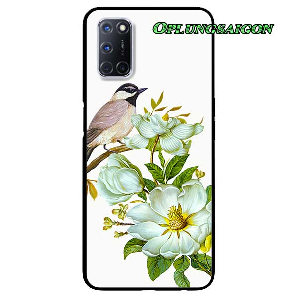 Ốp Cường Lực Dẻo Đen Dành Cho Oppo A52 - A72 - A92 Mẫu Chim Đậu Cành Hoa Trắng