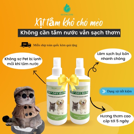 Xịt Tắm Khô BeonCare 300ml - Khử Mùi Dưỡng Lông Chó Mèo - Sạch Khuẩn,  Hương Nước Hoa Thơm Lâu Không Gây Dị ứng