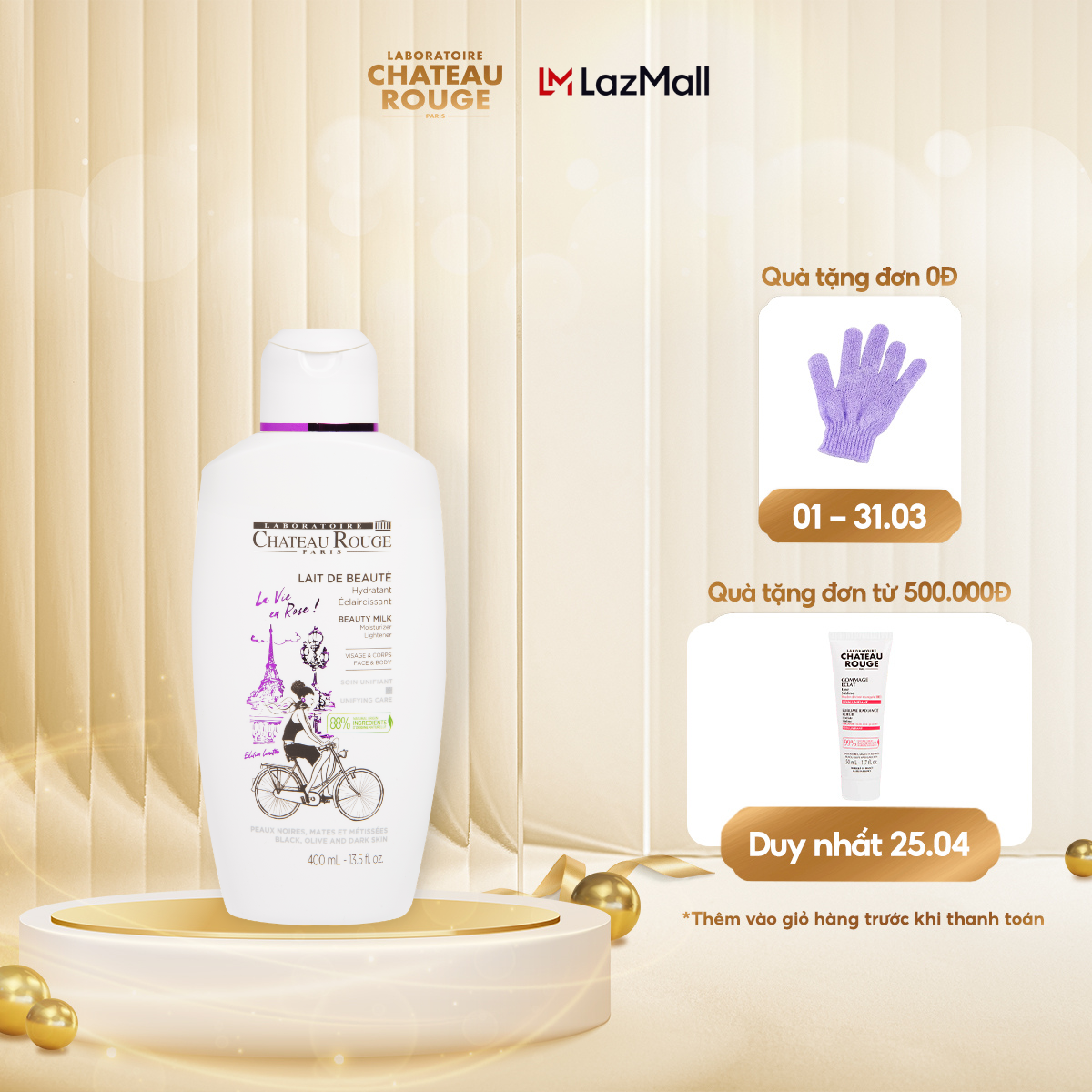 Sữa Dưỡng ẩm chống nứt nẻ - Trắng da - Loại bỏ tế bào chết Chateau Rouge - 400ML