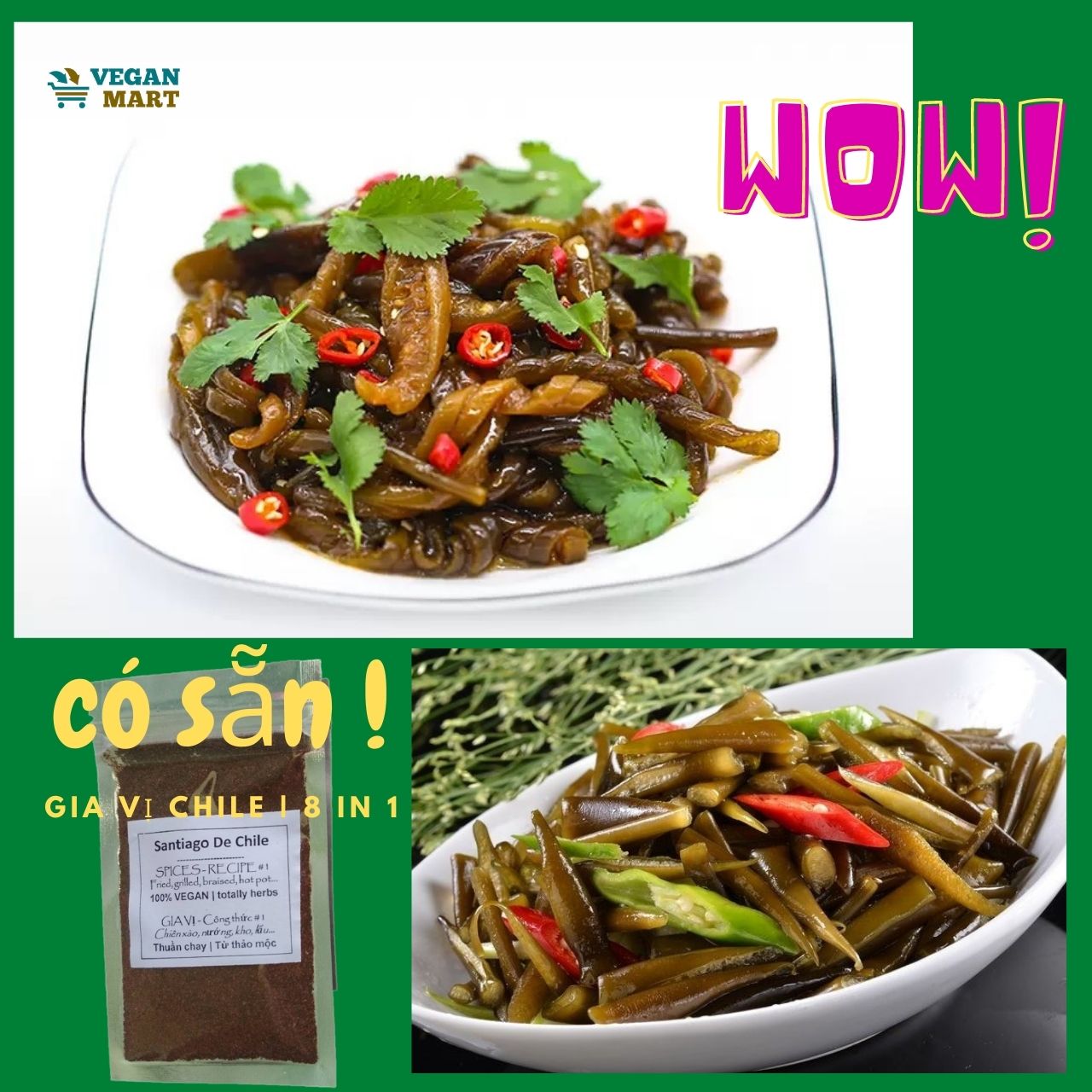 Rong biển Chile ( tảo xoắn Chi Lê ), tảo bẹ Nam Cực (500g) Vegan24H sấy khô sẵn gia vị Chile gói to Chính Hãng LOẠI A