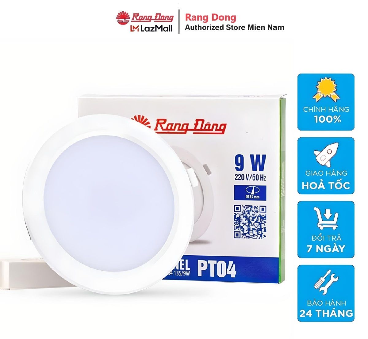  Đèn LED Panel âm trần Siêu mỏng Rạng Đông đường kính lỗ khoét 110mm   135mm - Model: PT04 V2 