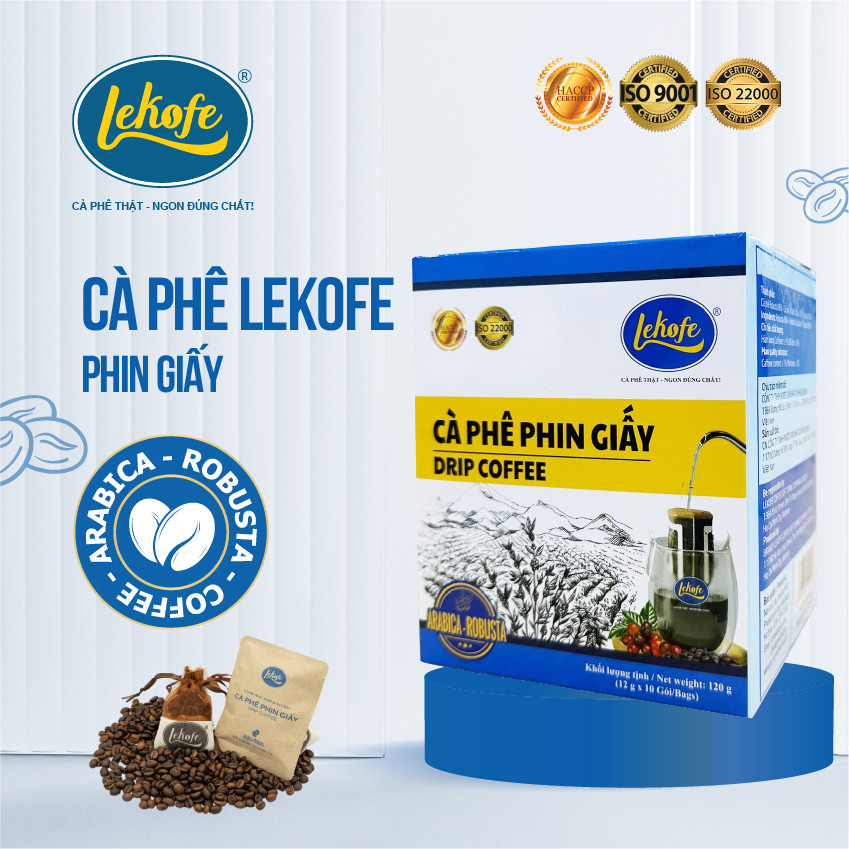 Cà phê phin giấy lekofe - 80% robusta 20% arabica - đắng chua thanh - hộp 10 gói 140g