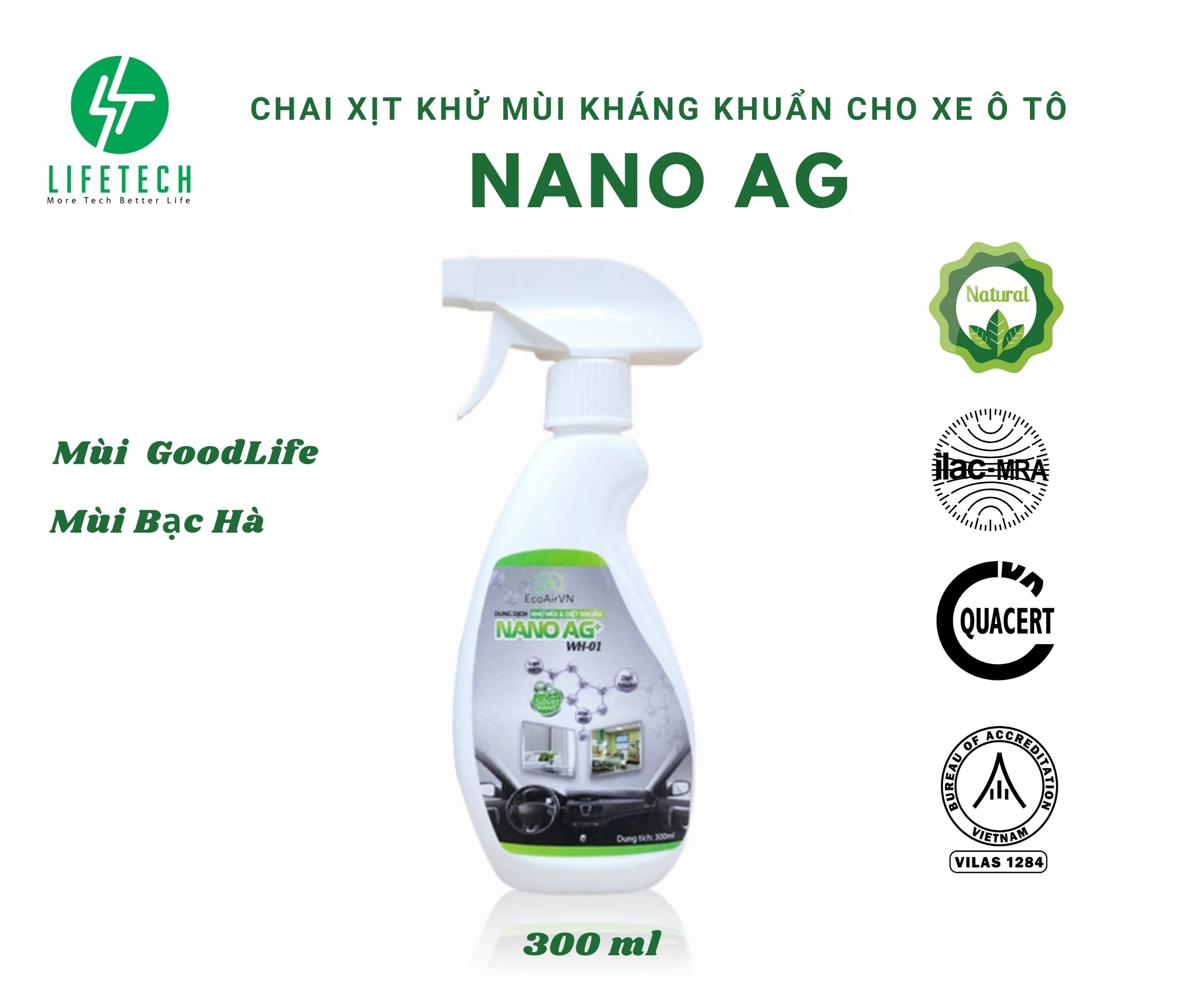 Dung dịch khử mùi diệt khuẩn Nano bạc 300 ml - EcoAirVn
