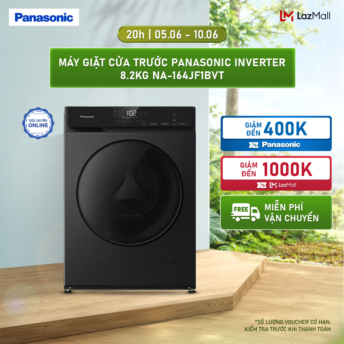 [Sẵn hàng miền Trung] Máy Giặt Cửa Trước Panasonic Inverter 8.2KG NA-164JF1BVT