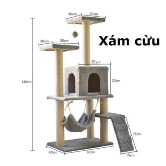 Trụ cho mèo leo trèo nhiều tầng Nhà cây cho mèo cao 1,4m cat tree dụng cụ cào móng