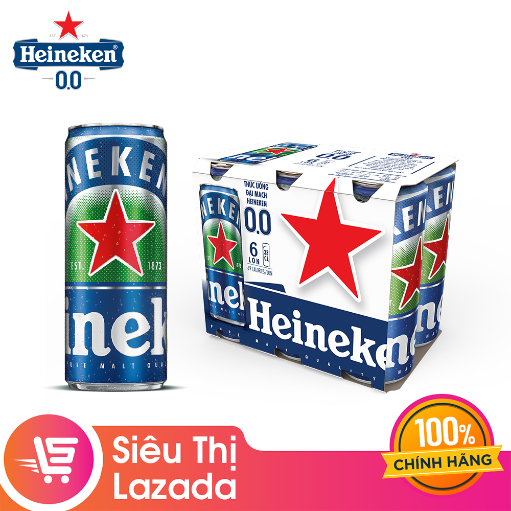 Lốc 6 lon thức uống đại mạch heineken 0.0 330ml
