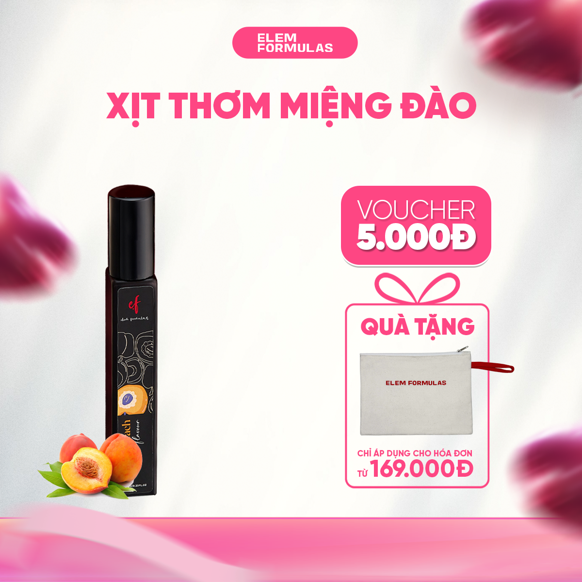 Xịt Thơm Miệng Vị Đào Ngọt Ngào EF Elemformulas, Sịt Thơm Miệng Hương Trái Cây An Toàn, Khử Hôi Miệng Nhanh Chóng