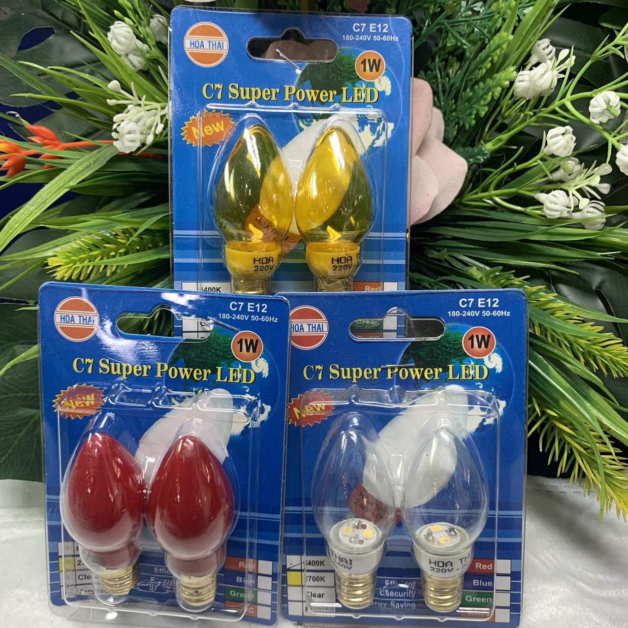 Vỉ 2 bóng cà na bóng ớt led bóng đèn bàn thờ led 1W thủy tinh cao cấp Hòa Thái - Điện Việt