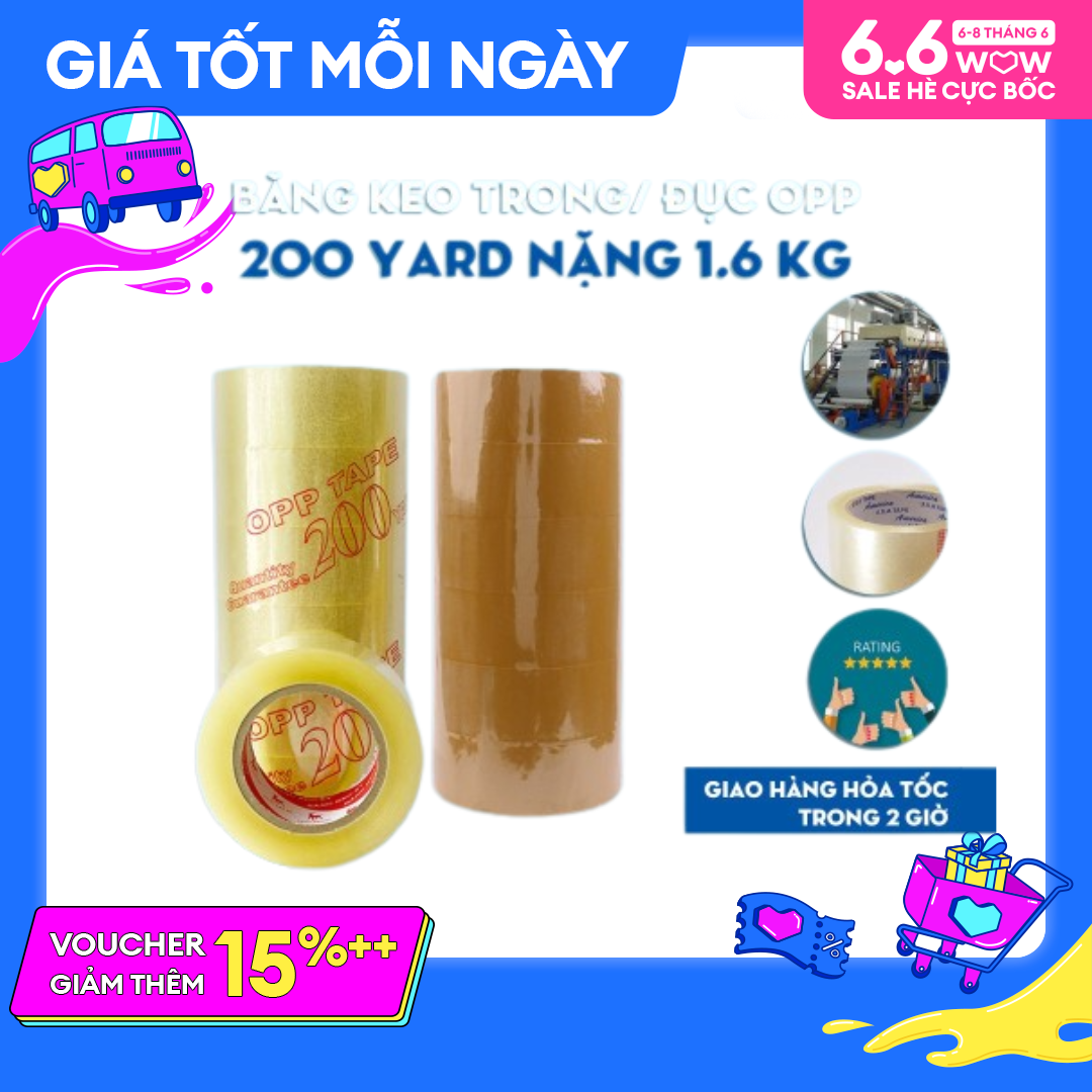 Băng Keo Trong Đục 200 Yard 1 Cây 6 Cuộn Nặng 1.6 Kg Đóng hàng