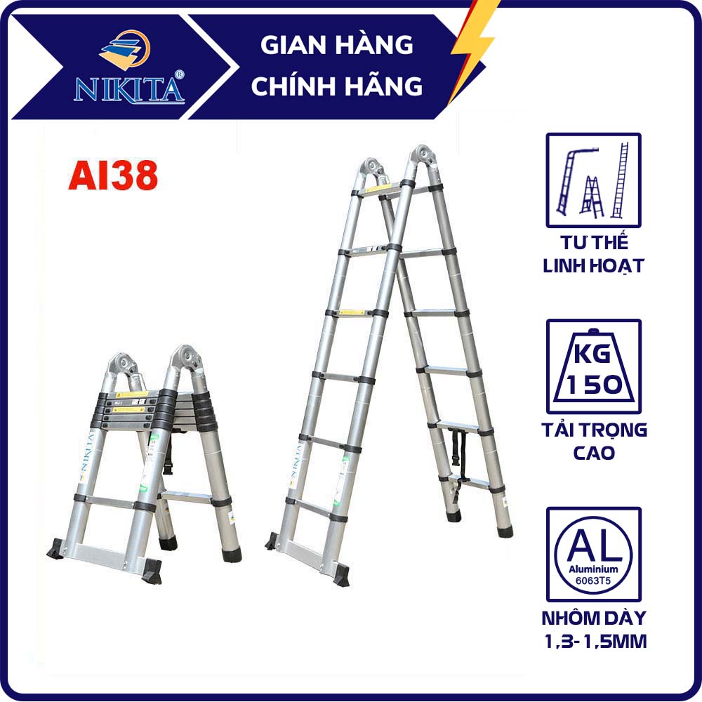 Thang nhôm rút đôi 3m8 nikita nkt-ai38 - hàng chính hãng