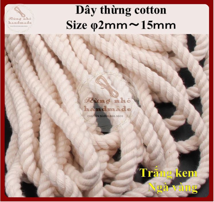Dây macrame, dây thừng cotton, dây mềm, làm handmade, decor, trang trí, size 2mm~15mm