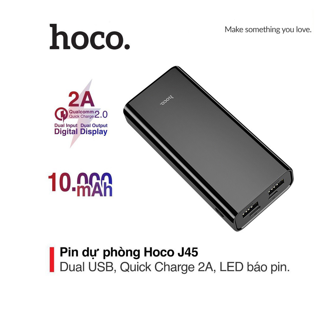 Pin sạc dự phòng hoco j45 chất liệu chống cháy dung lượng 10000mah màn hình led