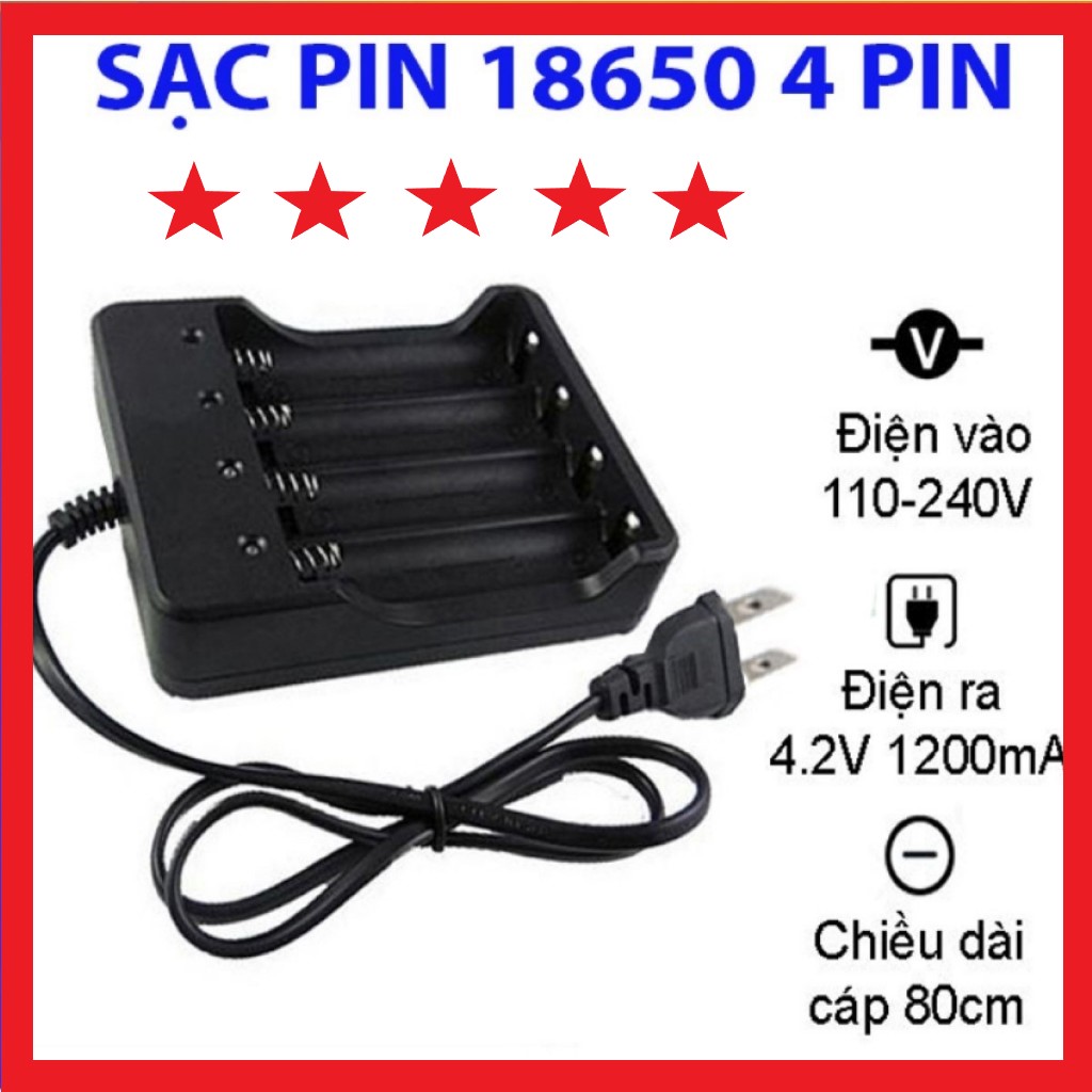 sạc pin 4 cổng cho Lithium 18650 26650 14500 3.7V 4.2V đa năng tiện dụng đầy tự ngắt