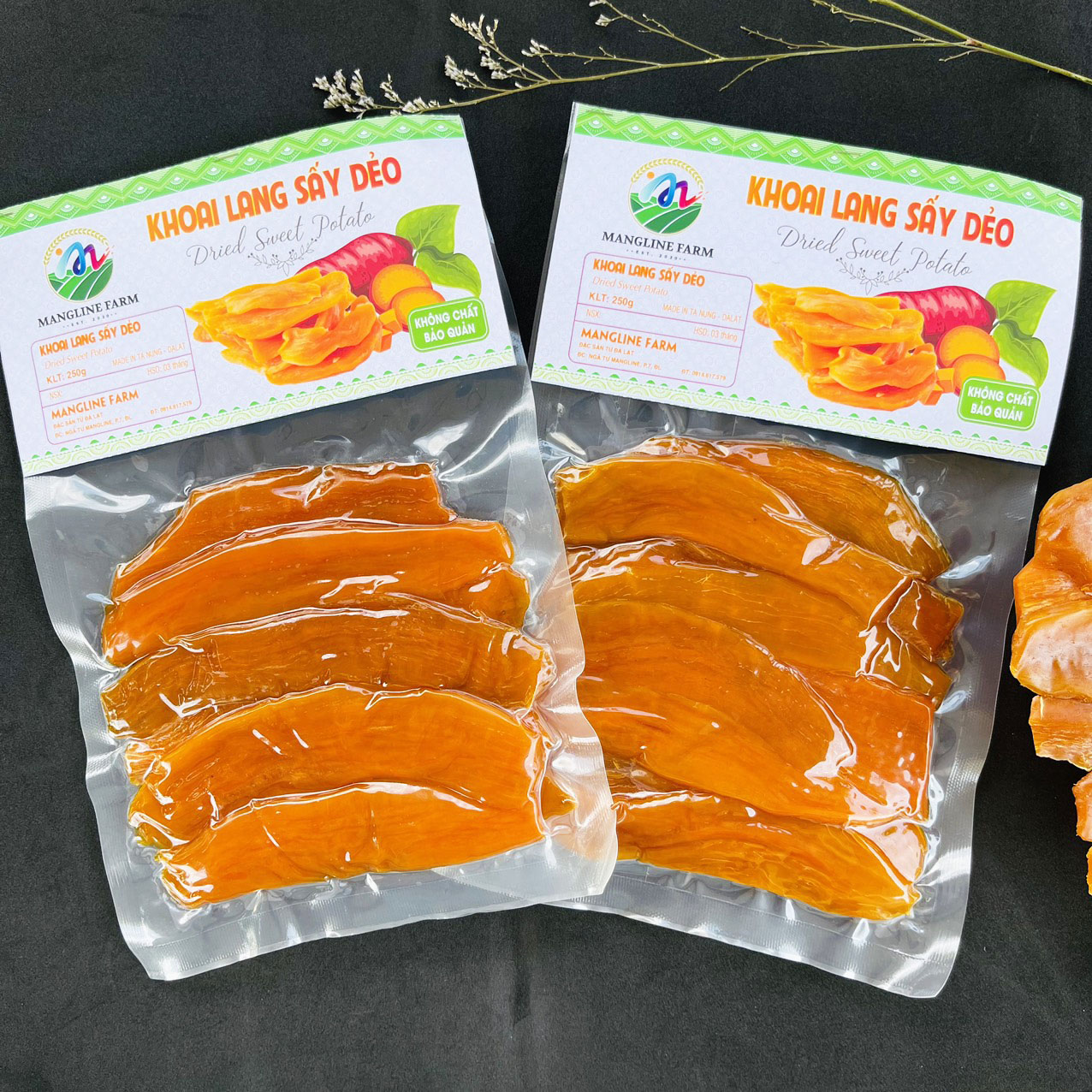 Khoai lang sấy dẻo không đường Mangline Farm 500g, Đồ ăn vặt nội địa giúp giảm cân mỡ bụng thơm ngon, mềm dẻo khoai lang mật Tà Nung Đà Lạt chính hiệu