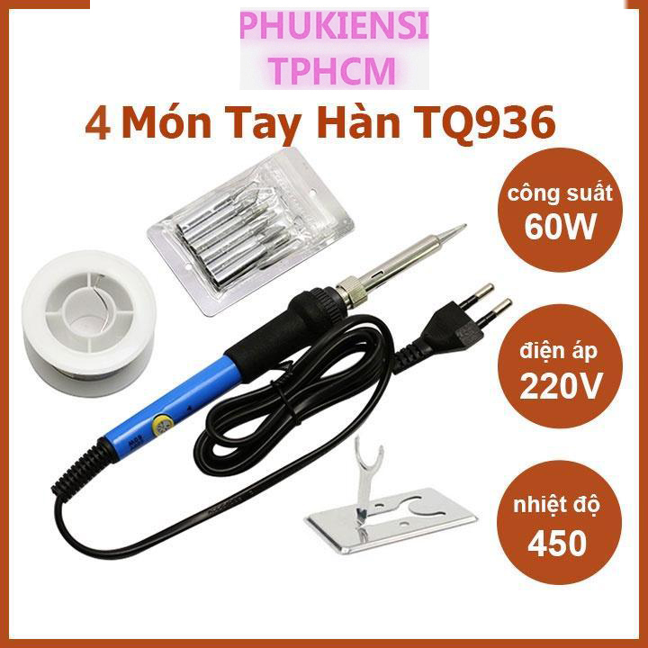 Combo tay hàn thiếc TQ936 điều chỉnh nhiệt độ, máy hàn chì mini TQ 936 60W 220V kèm thiếc hàn + bộ 5 mũi hàn + kệ gác mỏ hàn