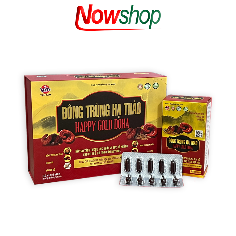 Đông Trùng Hạ Thảo Happy Gold Doha bồi bổ sức khỏe tăng cường sức đề kháng hạn chế suy nhược giảm mệt mỏi Hộp 60 viên